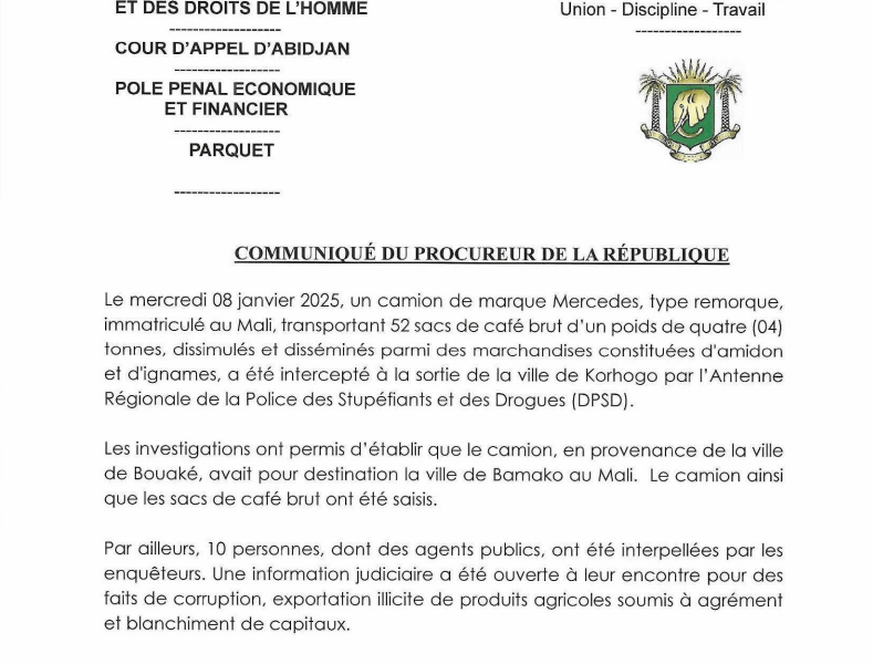 COMMUNIQUÉ DU PROCUREUR DE LA RÉPUBLIQUE